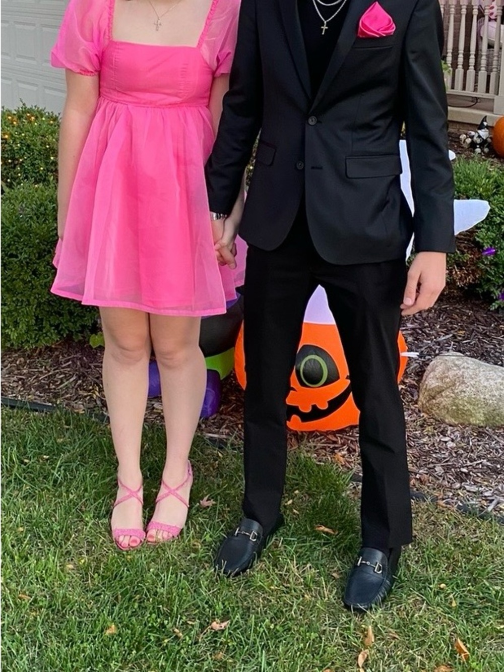 Junior’s Bright Pink Puff Sleeve Chiffon Party Dress - Picture 6 of 6